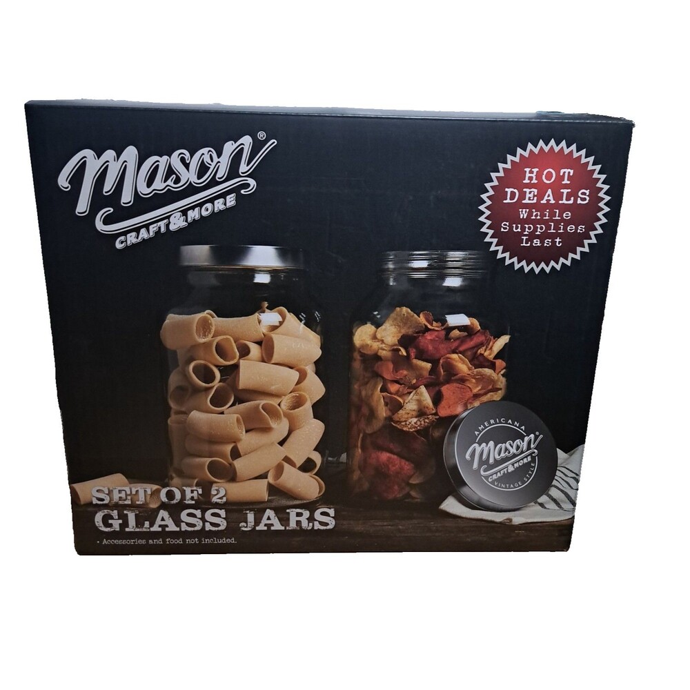 BRAND NEW Mason Craft And More Set of 2 132oz Screw on Lids Glass Jars